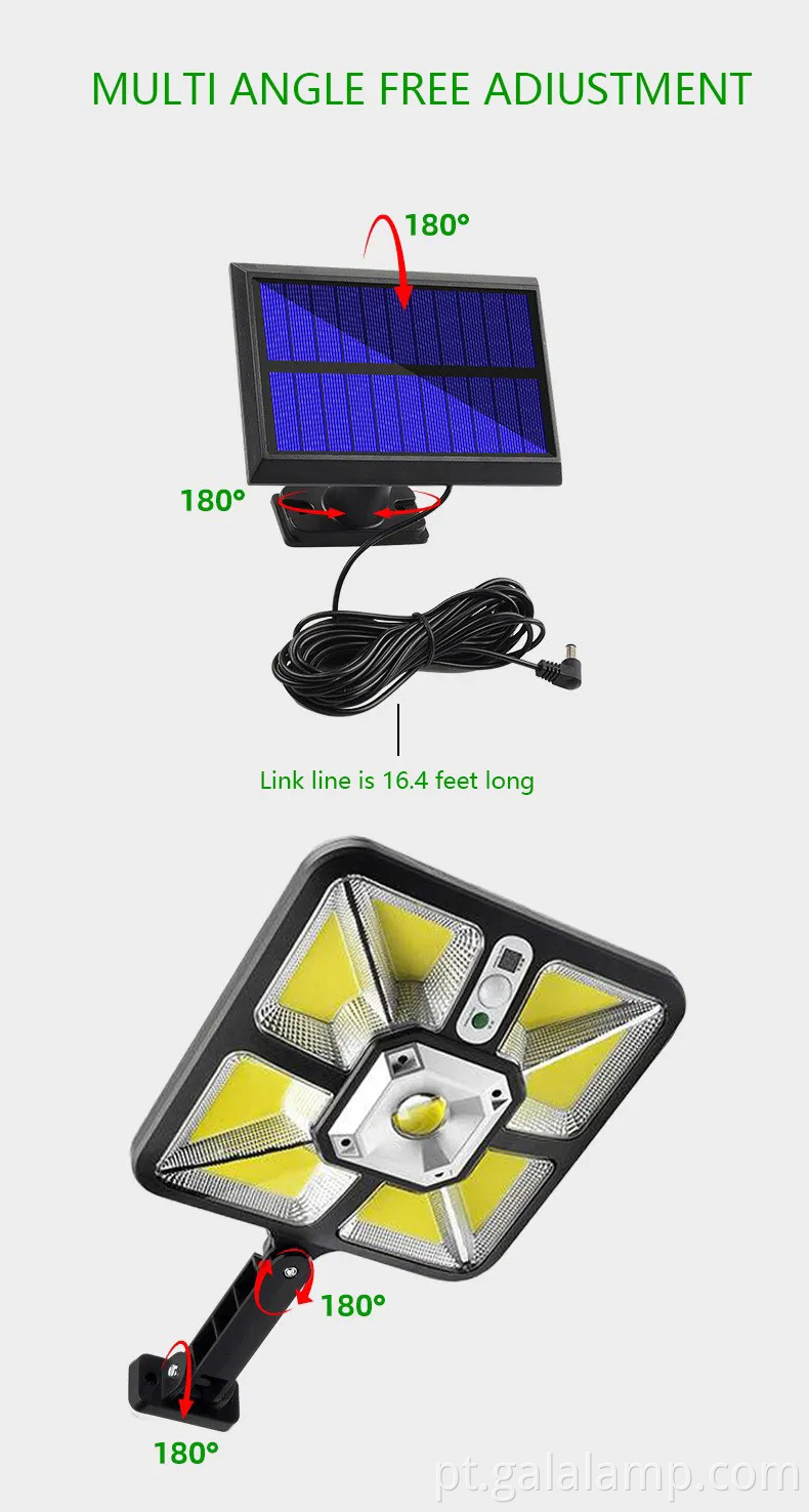 Lâmpada de parede de segurança solar ajustável com classificação à prova d'água IP65